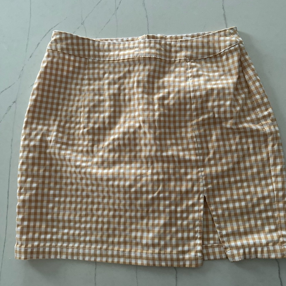 Garage Yellow and White Gingham Pencil Skirt